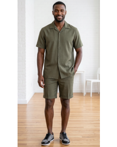 Olive Mens Shorts Set 2 Piece Matching Set for Men