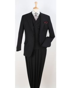 Apollo King Men's Outlet 3pc 100% Wool Suit - Wide Peak Lapel
