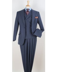 Dusty Blue 3 Piece Suit for Men Double Breasted Vest Peak Lapel
