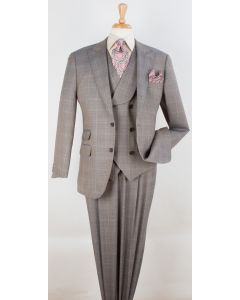 Apollo King Men's 3pc 100% Wool Suit - 6 Button Vest