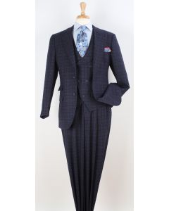 Blue Check Suit Mens 3 Piece Suits Peak Lapel Suit Jacket