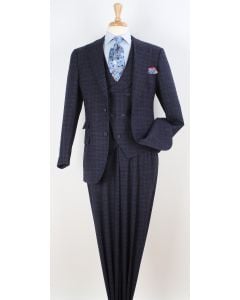 Apollo King Men's Outlet 3pc 100% Wool Suit - Fashion V-Taper Vest