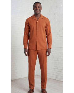 Cognac Leisure Suit Mens Walking Suits Button Down Shirt