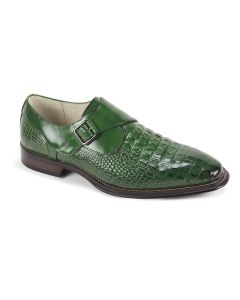 Green Leather Dress Shoe Crocodile Leather Monk Strap