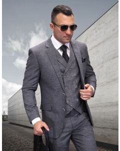 Statement Men's 3 Piece 100% Wool Fashion Suit - Contrasting Plaid Vest