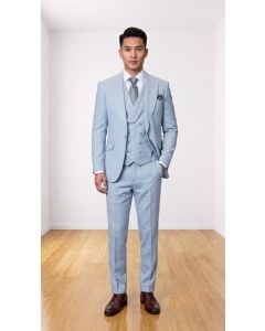 Statement Men's 3 Piece 100% Wool Powder Blue Suit - Double Breasted Vest