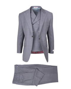 Tiglio Rosso Men's 3 Piece 100% Wool Suit - Wide Leg Pants - Light Grey