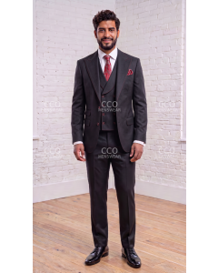 Statement Men's Outlet 3 Piece Modern Fit 100% Wool Suit - Peak Lapel