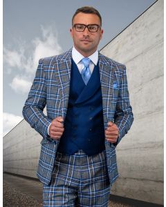 Statement Men's 100% Wool 3 Piece Suit - Triple Tone Plaid