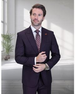 Statement Men's 2 Piece 100% Wool Modern Fit Suit - Subtle Windowpane