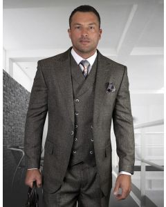 Statement Men's Outlet 100% Wool 3 Piece Suit - Textured Solid Color