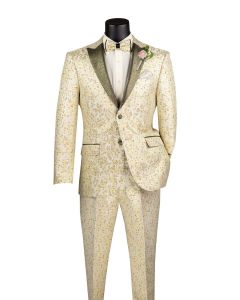 Vinci Men's Outlet 2 Piece Wool Feel Slim Fit Tuxedo - Floral