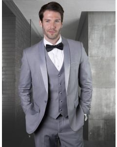 Grey/Grey Tux Wool Tuxedos Mens 3 Piece Tuxedos 