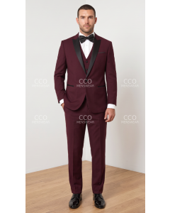 Burgundy Mens Tuxedos 3 Piece Tuxedo Peak Lapel