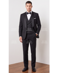 Black Tux Double Breasted Vest Satin Lapel