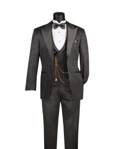 Black Suit Mens Suits Bowtie and Vest Chain Included Peak Lapel and Double Breasted Vest