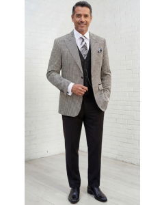 Vinci Men's 3 Piece Modern Fit Suit - Houndstooth Jacket