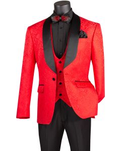 Vinci Men's 3 Piece Wool Feel Slim Fit Tuxedo - Jacquard Fabric