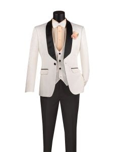 CCO Men's Outlet 3 Piece Wool Feel Slim Fit Tuxedo - Jacquard Fabric