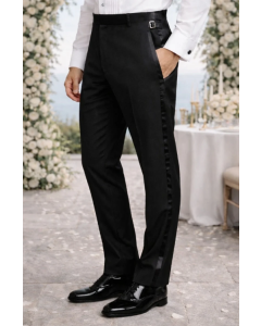 Statement Men's Outlet 100% Wool Tuxedo Pant - Satin Trim