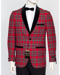 Zacchi Men's Fashion Sport Coat - Red Tartan Plaid