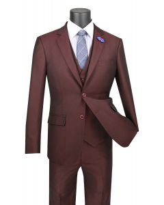 Vinci Men's 3 Piece Wool Feel Slim Fit Suit - Sharkskin