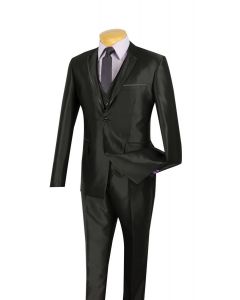 Vinci Men's Wool Feel 3 Piece Outlet Slim Fit Suit - Sharkskin