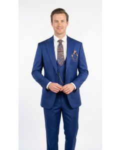 CCO Men's Outlet 3 Piece Wool Feel Sharkskin Suit - Adjustable Waistband 