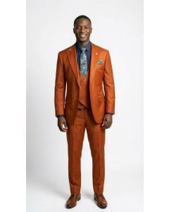 CCO Men's Outlet 3 Piece Wool Feel Sharkskin Suit - Adjustable Waistband 