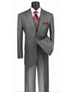 Vinci Men's 3 Piece Wool Feel Executive Suit - Pinstripe