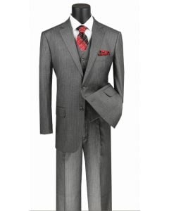 CCO Men's Outlet 3 Piece Wool Feel Executive Suit - Pinstripe