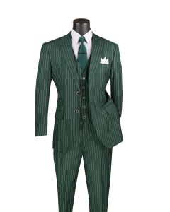 CCO Men's Outlet 3 Piece Wool Feel Executive Suit - Vibrant Pinstripe
