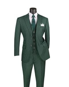 CCO Men's Outlet 3 Piece Wool Feel Pinstripe Suit - Adjustable Waistband