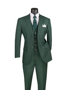 Hunter Green Pinstipe Suit Mens Suits Three Piece Suit for Gents Suit Jacket with Peak Lapel