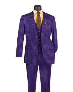 CCO Men's Outlet 3 Piece Wool Feel Executive Suit - Vibrant Pinstripe