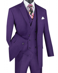 Vinci Men's Outlet 3 Piece Wool Feel Classic Suit - Double Breasted Vest