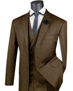 Vinci Men's 3 Piece Classic Suit - Double Breasted Vest