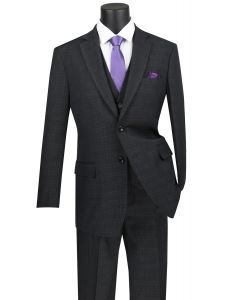 Vinci Men's 3 Piece Wool Feel Executive Suit - Big and Tall Sizing