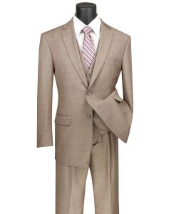 Vinci Men's Outlet 3 Piece Wool Feel Executive Suit - Windowpane