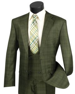 Vinci Men's 3 Piece Executive Suit - Glen Plaid