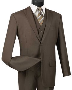 Vinci Men's 3 Piece Wool Feel Business Suit - Flat Front Pants