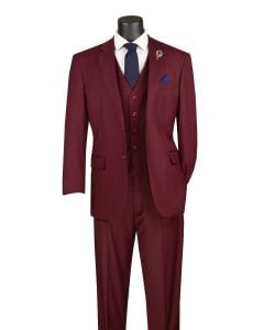 Maroon Mens Suit 3 Piece Suit Notch Lapel Plus Size Clothing