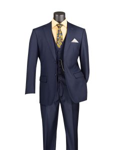 Navy Blue Mens Suit 3 Piece Suit Notch Lapel