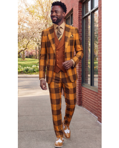 Rust Suit Mens 3 Piece Suits Double Breasted Vest