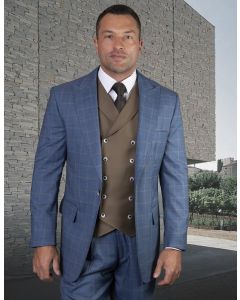 Statement Men's 100% Wool 3 Piece Suit - Thin Windowpane