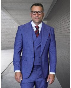 Statement Men's 3 Piece 100% Wool Modern Fit Suit - Textured Windowpane