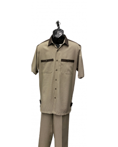 Men INSERCH 2pc Set Walking Leisure Slacks Suit Short Sleeves 80856 Copper white 