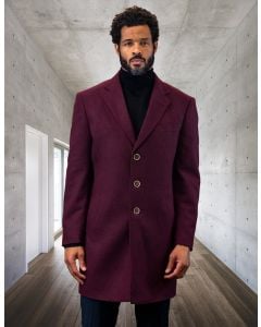 Statement Men's Outlet 3/4 Length 100% Wool Top Coat - Single Breasted