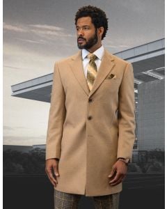 Statement Men's 3/4 Length 100% Wool Top Coat - Single Breasted