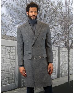 Statement Men's Outlet Full Length 100% Wool Top Coat - Double Breasted